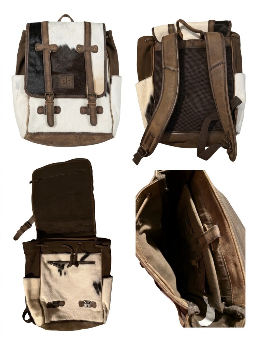 STS Ranchwear Brown, White & Black Cowhide Leather Rucksack Backpack